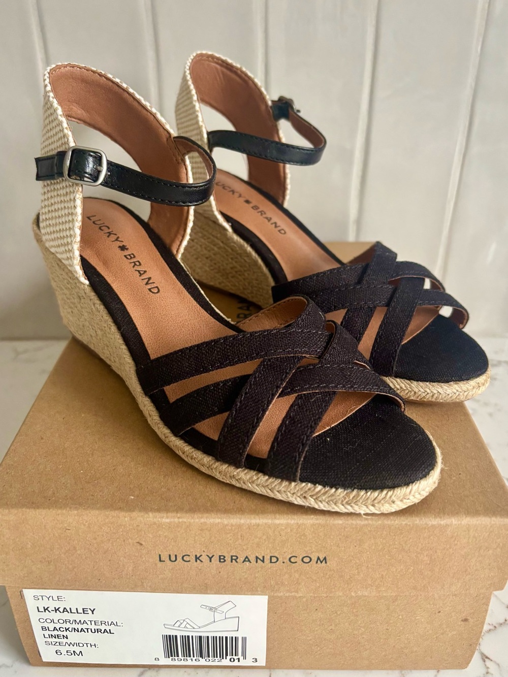 Lucky Brand Black Woven Espadrille Wedge Sandals NWT